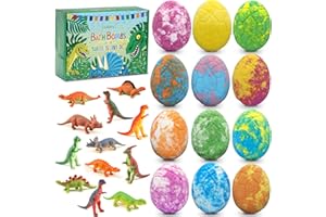 LISOTERA Easter Bath Bombs for Kids with Surprise Toys Inside - Perfect Basket Stuffers, 12Pcs Dino Egg Kids Bath Bombs Gift Set, Gentle and Kids Safe Bubble Bath for Birthday Girls Boys