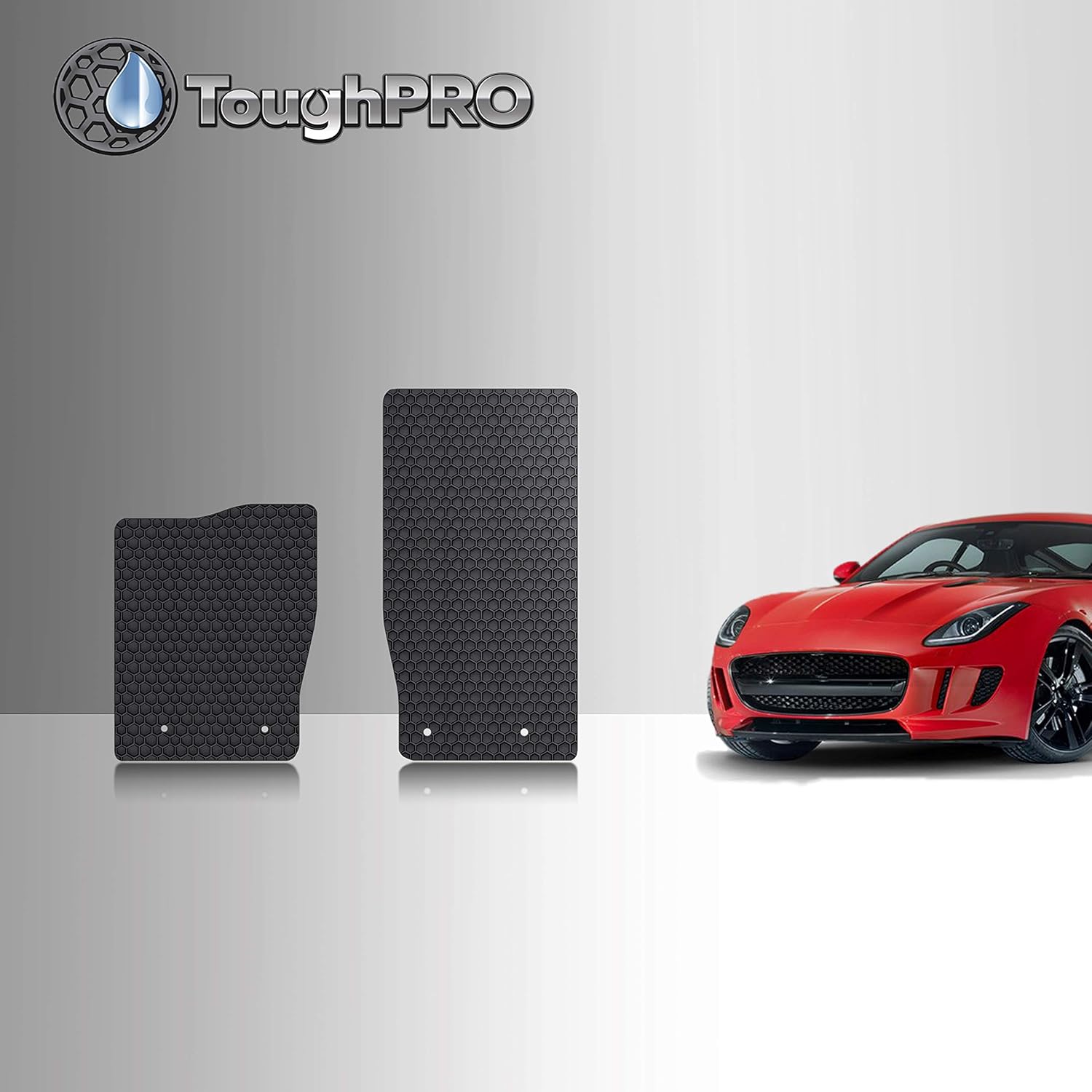 TOUGHPRO Floor Mat Accessories (Front Row Set) Compatible with Jaguar F-Type - RWD - All Weather - Heavy Duty - (Made in USA) - Black Rubber - 2014, 2015, 2016, 2017, 2018, 2019, 2020