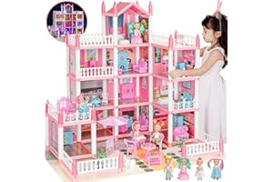 GIRLDIARY Doll House, Dream Dollhouse for Girls Pretend-Play DIY Dollhouse Kit - 4-Story 11 Rooms Playhouse with 4 Dolls Toy Figures, Furniture and Accessories Set Gift Toy for Kids Ages 3 4 5 6 7 8+