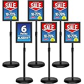 VAIIGO 6Packs 8.5x11 Inch Adjustable Pedestal Poster Sign Stand, Heavy Duty Floor Standing Sign Holder Stand Aluminum Snap Open Frame for Vertical and Horizontal View Sign Displayed(Black)