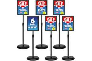 VAIIGO 6Packs 8.5x11 Inch Adjustable Pedestal Poster Sign Stand, Heavy Duty Floor Standing Sign Holder Stand Aluminum Snap Open Frame for Vertical and Horizontal View Sign Displayed(Black)