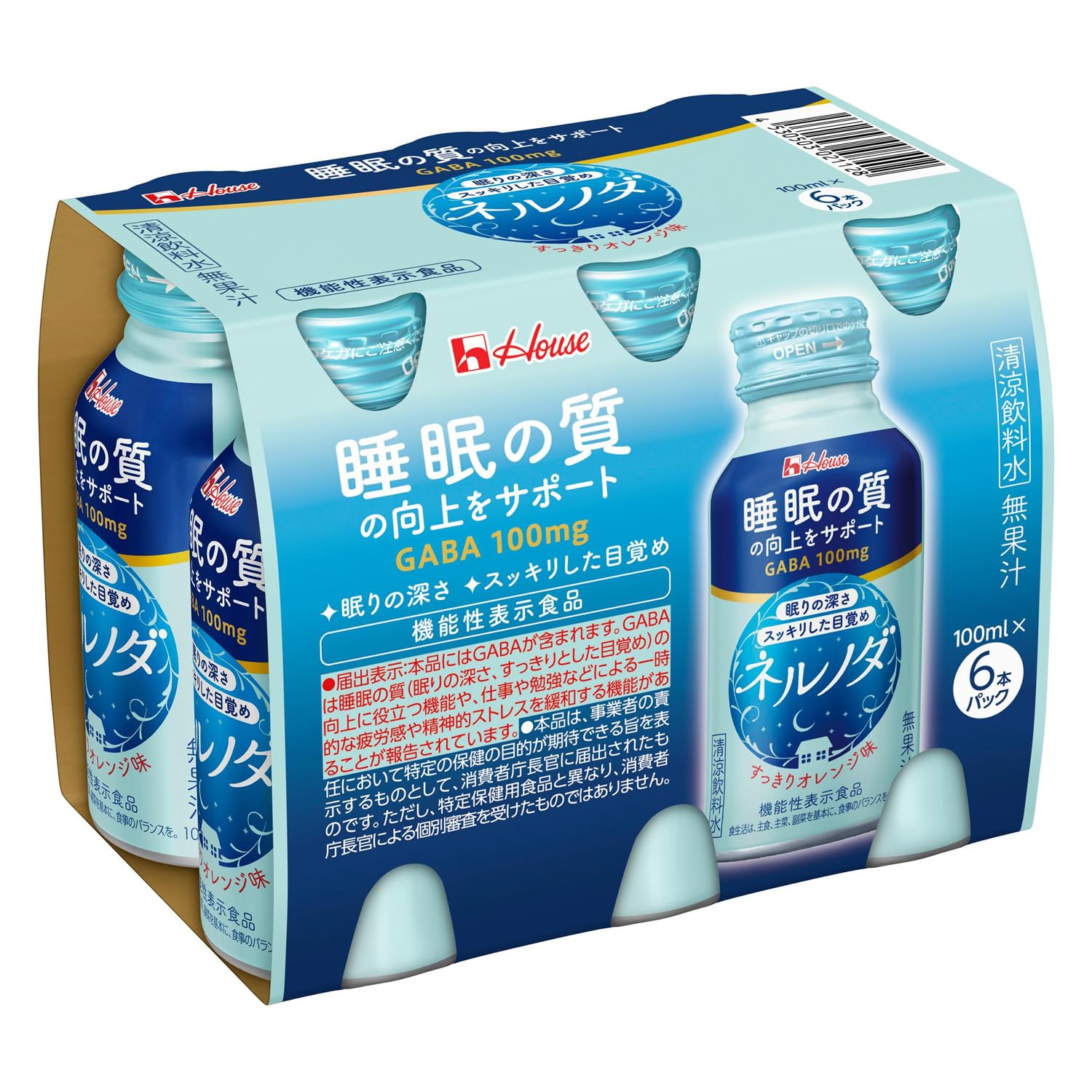 ハウスウェルネスフーズ ネルノダ 100ml×6本 GABA 【機能性表示食品】一時的なストレスの緩和と睡眠の質の向上をサポート(眠りの深さ・スッキリした目覚め)商品画像