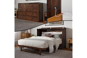 AFI, Alpine Queen Wood Murphy Bed Chest with 6" Mattress, Storage Drawer & Built-in USB Charger, Barnwood