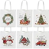 Y1tvei Christmas Canvas Bag Set - 6Pcs Adorable Snowman Xmas Tree Canvas Tote Bag Watercolor Print Handbag, Reusable Grocery Folding Shopping Bags, Aesthetic Christmas Gift for Christian Women Faith