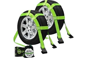 STARLEAPARTS Tow Dolly Straps, 2 Pack Tow Dolly Basket Straps with Flat Hook, Car Dolly Strap, 10,000 lbs Breaking Strength, Tire Bonnet with Carrying Bag Fits Most 14"-17" Tires (Green)