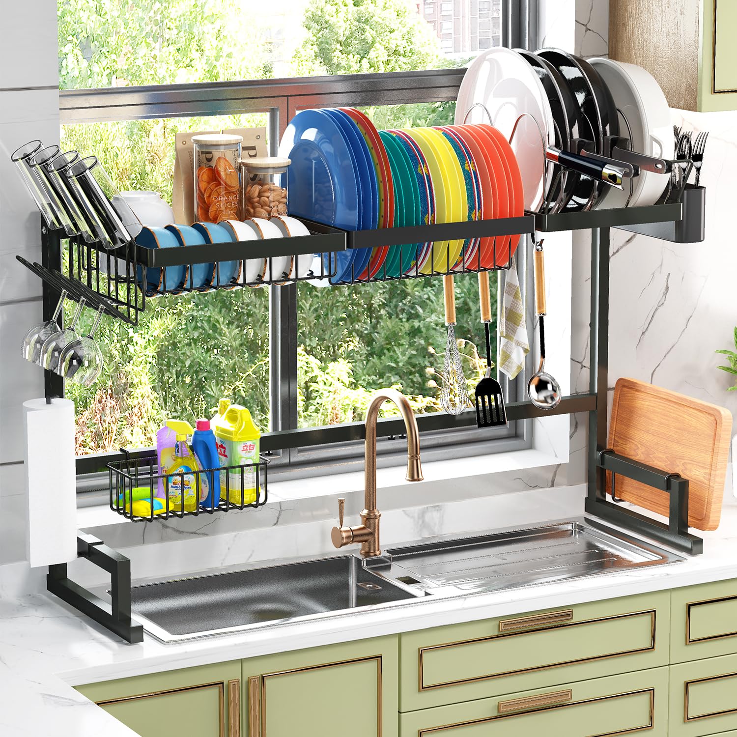 Photo 1 of ADBIU Over The Sink (24"- 32.5" L) Dish Drying Rack (Expandable Dimension) Snap-On Design 2 Tier Kitchen Large Dish Drainer Counter Storage Organizer
