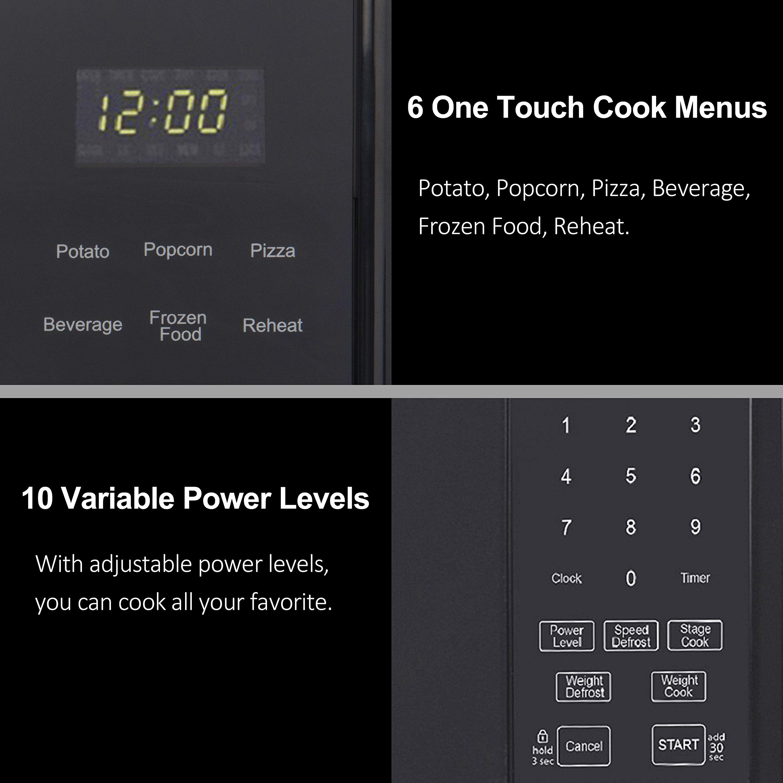 Walsh WSCMS311BK-10 Countertop Microwave Oven, 6 Cooking Programs LED Lighting Push Button, 1.1 Cu.Ft/1000W, Black
