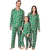 Weixinbuy Christmas Family Matching Pajamas Set Long Sleeve Button Down Pjs Set Holiday Sleepwear for Women/Men/Kids