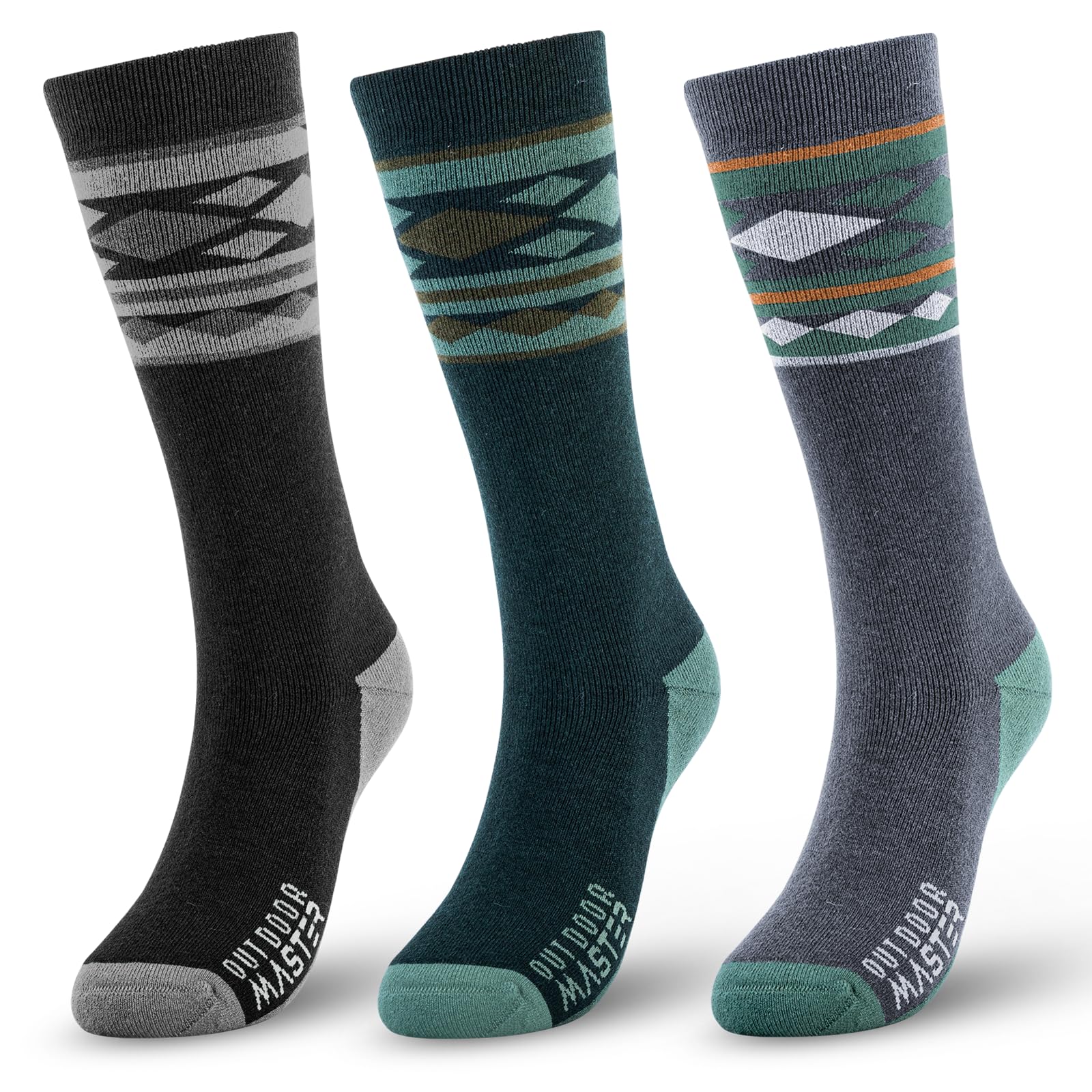 OutdoorMaster Ski Socks, Merino Wool Ski Socks for Men & Women, Thermal Winter Warm & Breathable Snowboarding Socks for Cold Weather, Over The Calf Non-Slip Cuff, Machine Washable Image