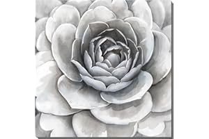Sofoney - White Flower Canvas Wall Art with Hand Painted Texture, Large Blooming Floral Picture Wall Decor Elegant Gray Flower Paintings for Living Room Bedroom Office - 30"x30"