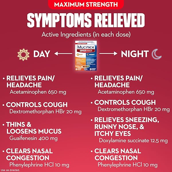 MUCINEX SINUS-MAX LIQUID GELS FOR DAY AND NIGHT, 24 COUNT