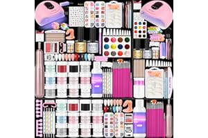 Major Dijit Acrylic Nail Kit with LED Lamp & Electric Drill - 12 Colors Acrylic Powder Monomer, Base/Top Coat, Tips/Glitter/Nail Charms | Nail Kit for Beginners with Everything