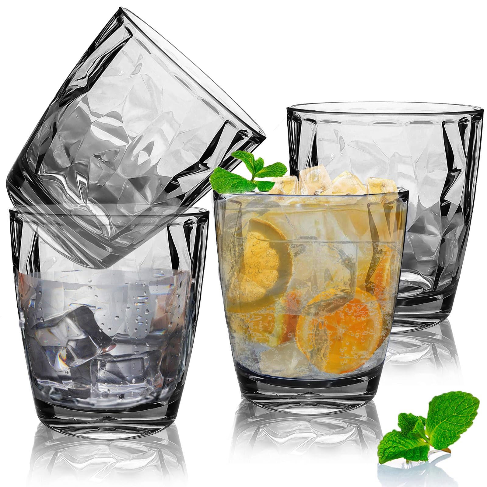 Plastic Tumblers, 300ml Unbreakable Glasses Acrylic Drinking Glasses, Reusable Water Cups Cocktail Glasses, 10 Oz Portable Drinkware Water Tumblers for Juice, Beer, Milk Picnic Party Camping, 4 Pack