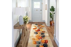 KIRADDLE Runner Rug for Kitchen Living Room Hallway Hall Bathroom Laundry Mat Long Bedroom Bedside Carpet House Decor Home Essentials Accessories Nursery Minimalist Organic Modern Abstract 2x6 ft Yellow Leaf