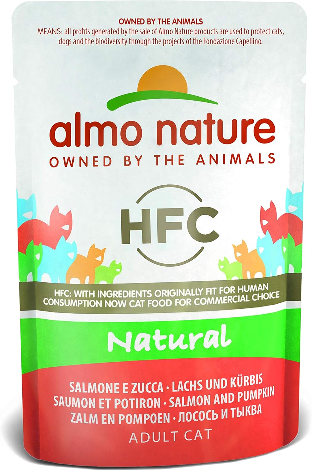 Almo Nature HFC Natural - Wet Cat Food for Adult Cats - Salmon and Pumpkin - Human-Grade, Gluten-Free - 55g (Pack of 24)