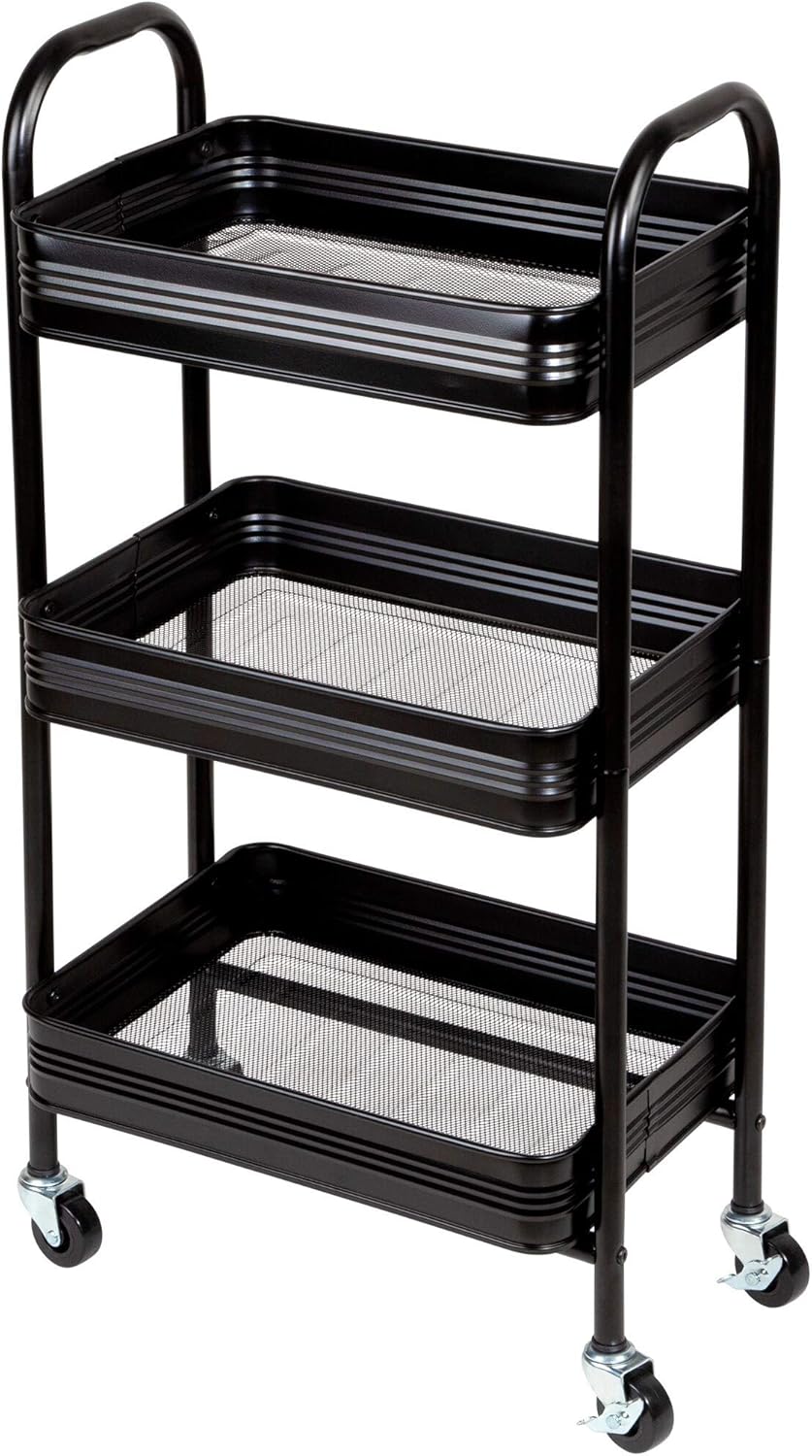 3 Tier Rolling Metal Cart with Wheels Black Home & Kitchen