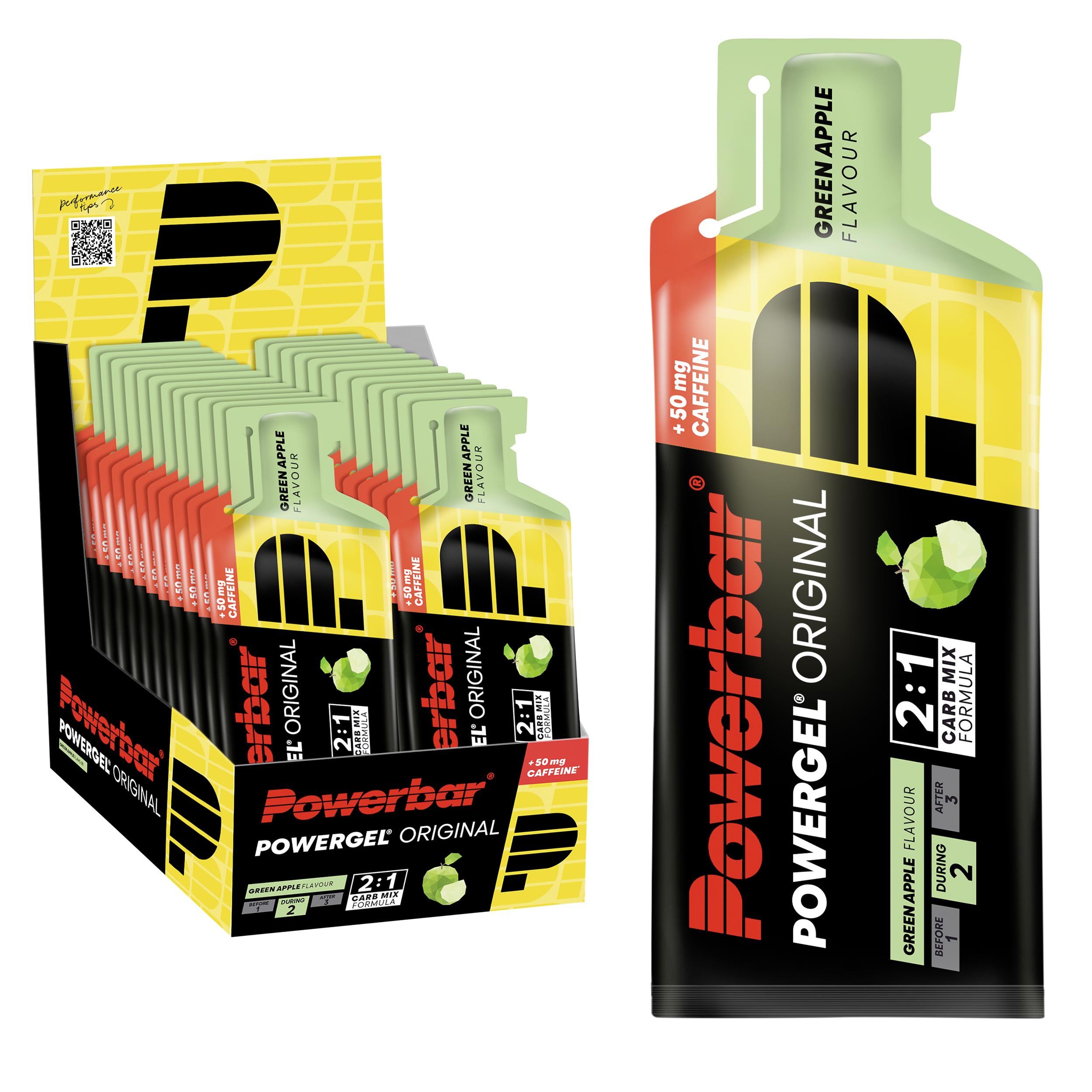 Powerbar - PowerGel Original - Green Apple - 24x41g - High Carb Energy Gel - Sodium - 50mg Caffeine