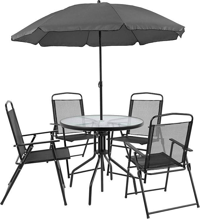 garden table 6 chairs and parasol