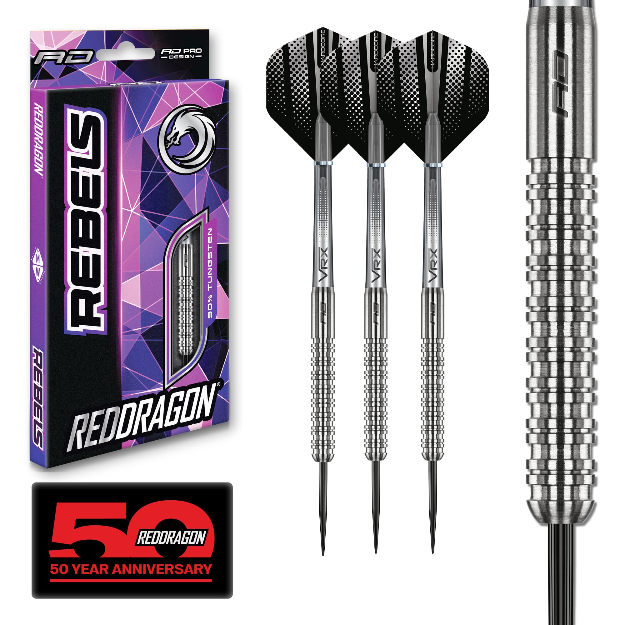 RED DRAGON Rebel 21g - Custom Professional Tungsten Steel Tip Darts Set with Flights and Stems