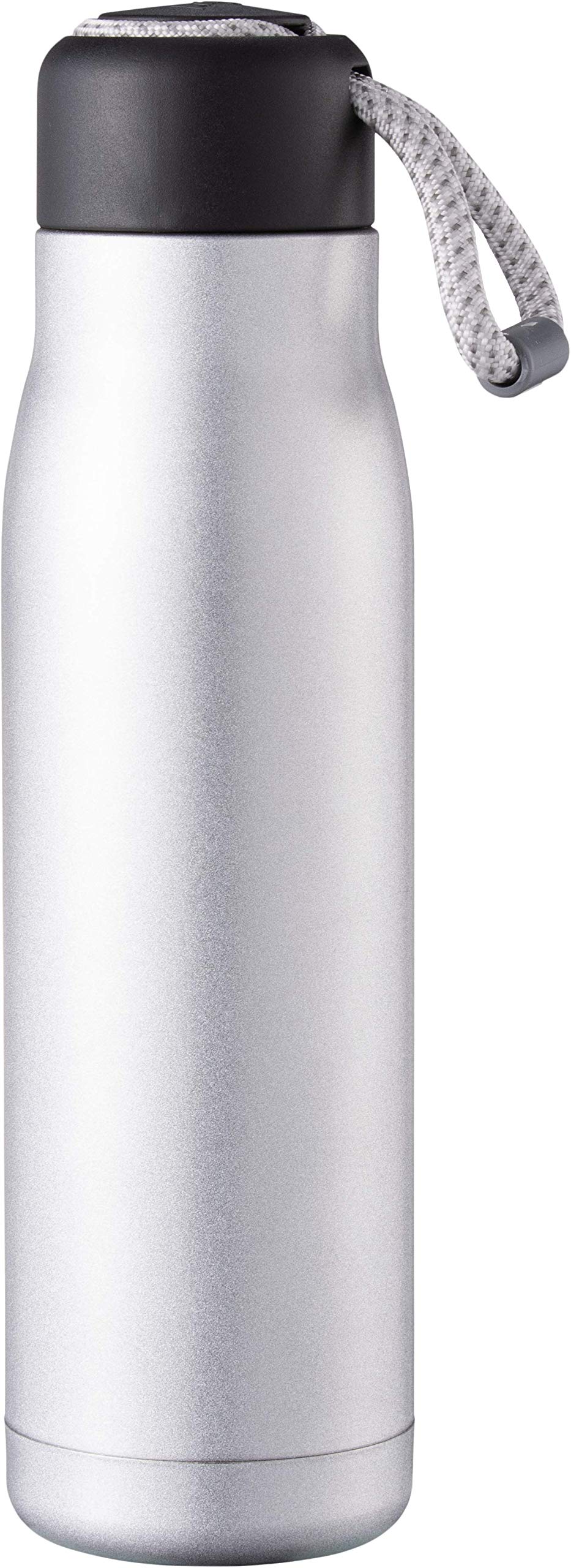 Pioneer 500ml Drinks Bottle, Metallic Matt Silver, Stainless Steel, Vacuum Insulated Water Bottle, Leakproof, Keeps Drinks Hot or Cold