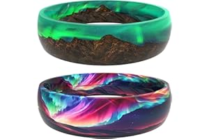 Zollen Silicone Wedding Rings for Women 2 Packs ，Breathable Printed Design with Leaves，Unique Design, Comfort Fit Ring