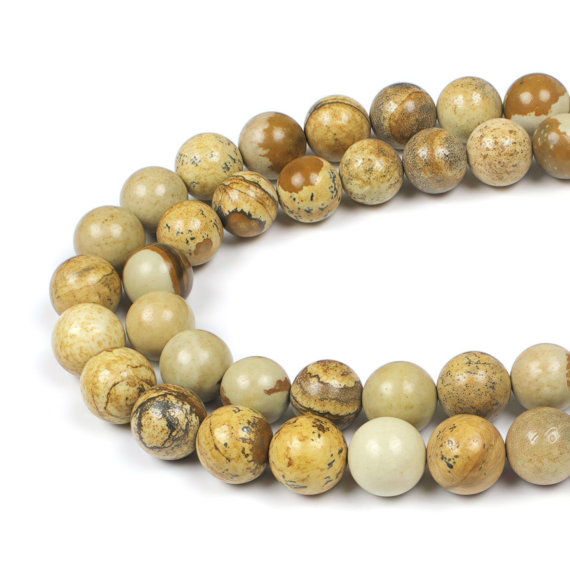 MJDCB Natural Round Stone Beads 10mm Picture Jasper Loose Gemstone Beads for Jewelry Making Bracelet Necklace 35pcs