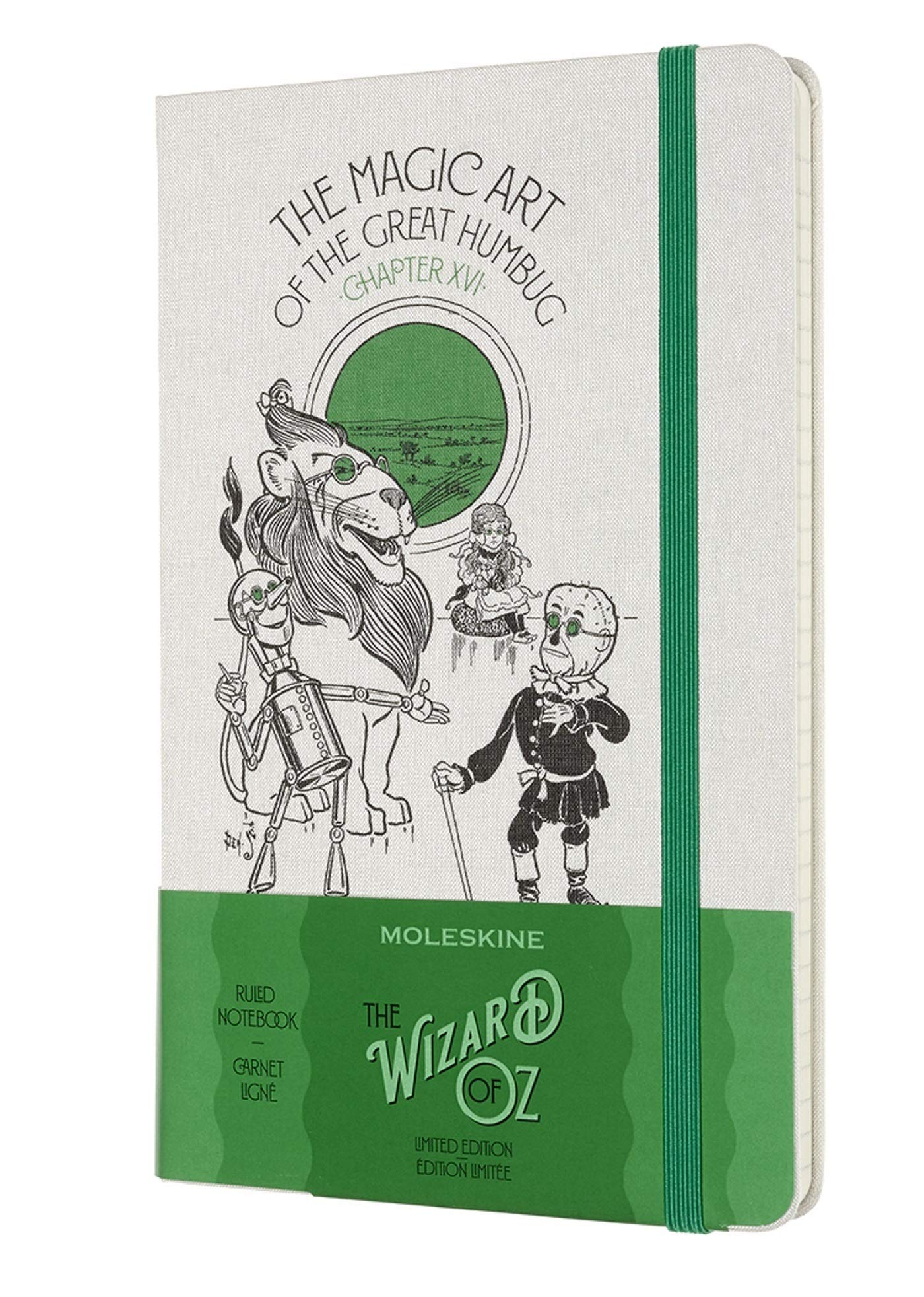 Moleskine - Wizard of Oz Limited Edition Notebook, Magic Art Themed Notebook, Ruled Layout, Fabric Hard Cover, Size Large 13 x 21 cm, Colour Green, 240 Pages