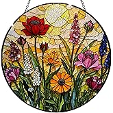Wildflower Sunset Stained Glass Suncatcher - 7.87 Inch Stained Glass Window Hanging, Nature Lover Suncatcher Decor, Home Yard Decor for Women, Friends and Family.