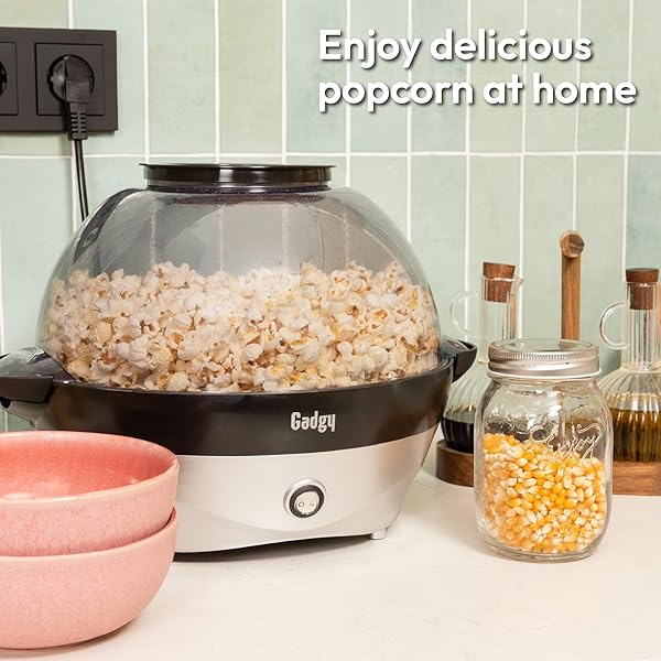 GADGY POPCORN MACHINE – 800W ELECTRIC HOT OIL POPCORN MAKER WITH NON-STICK PLATE, LID & STIRRER – LARGE 24-CUP POPPER FOR HOME, PARTIES, MOVIE NIGHT – BUTTER, SUGAR & SPICE COMPATIBLE