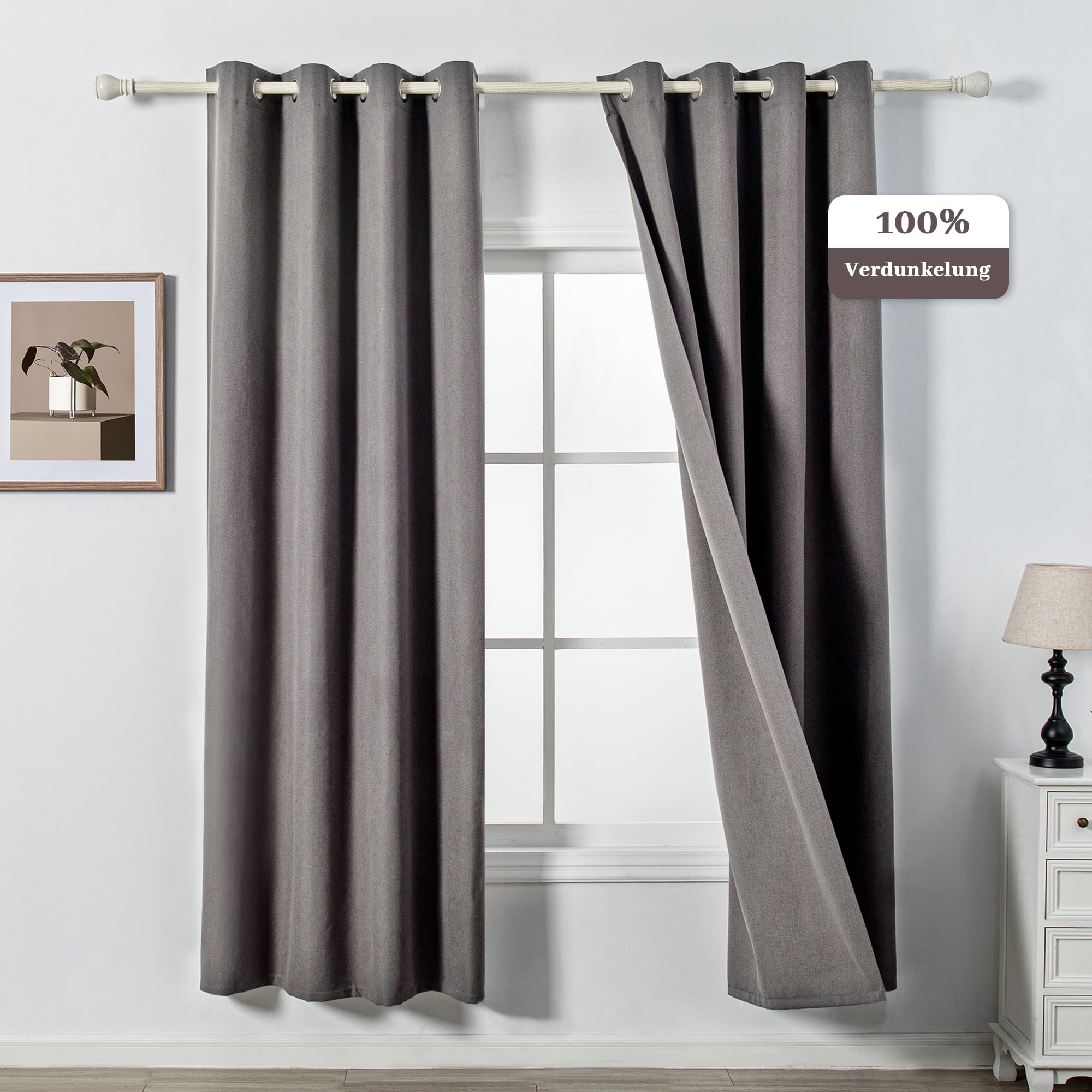 MYSKY HOME Opaque Curtains Bedroom Curtain Eyelets Cold Protection Blackout Curtain Blackout Curtain H 225 x W 130 cm Dark Grey Set of 2