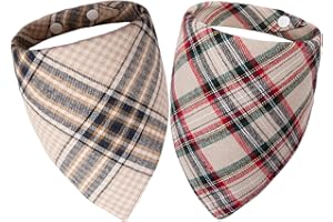 Dimidium Cozy Plaid Dog Bandanas - 2 Pack Reversible Pet Cotton Scarves with Adjustable Snap Button, Flannel-Look, Classic Ta