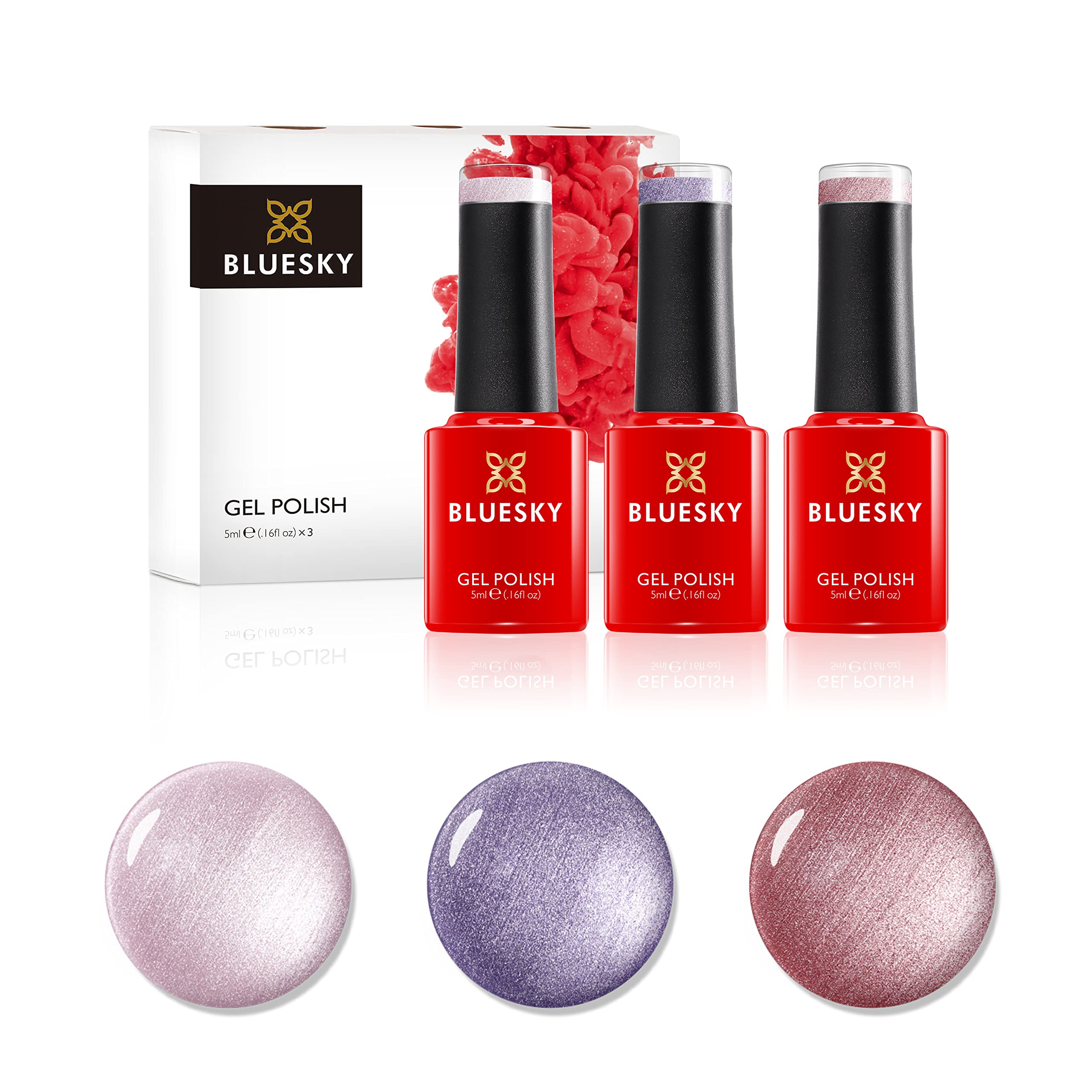 Bluesky Gel Nail Polish Set, Spring 2021 Collection - Dance Your Way Trio Set 1 - Pearls, 3 x 5 ml Gel Nail Polishes, Pink, Purple, Shimmer (Requires Curing Under UV/LED Lamp)