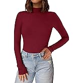 PRETTYGARDEN Women's Turtleneck Long Sleeve Shirts 2026 Fall Basic Tees Ribbed Fitted Tops Thermal Layering Knit Top Clothes