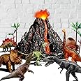TOYSXYIN Large Volcano Set with 9 Realistic Dinosaur Action Figures for Kids 2 3 4 5 6 8 10 Years, Simulated Volcanic Eruptions w/Sounds, Volcano Can Store Dinos, Gift for Toddlers Boys & Girls..
