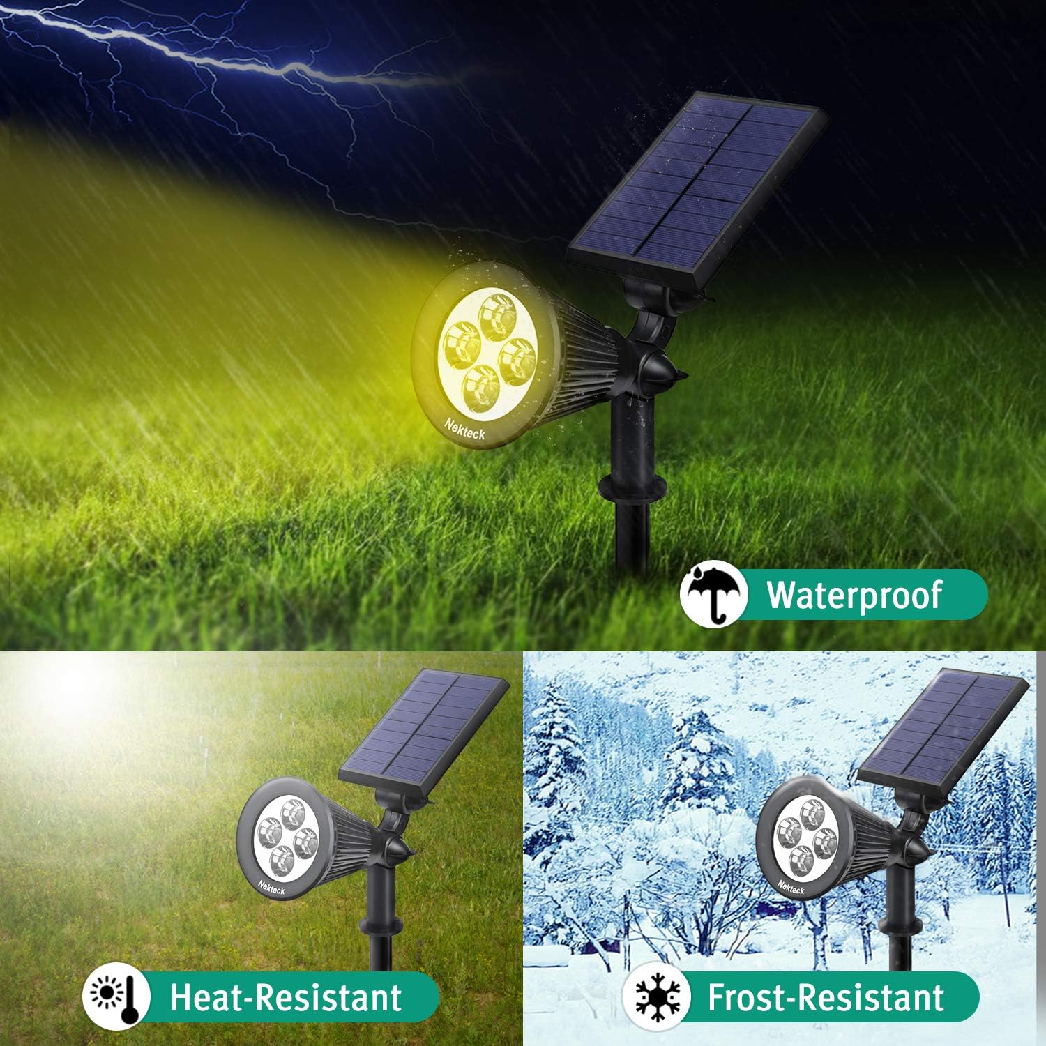 Nekteck 4 Pack Solar Lights, 2-in-1 Outdoor Solar Spotlights Powered Adjustable Wall Light Landscape Lighting, Bright and Dark Sensing, Auto On/Off for Yard, Pathway, Walkway, Garden, Driveway : Garden & Outdoor