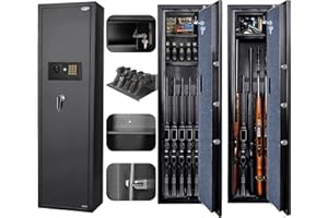 BBRKIN Large Rifle Safe, Long Gun Safe for Rifle Shotgun for Home, Quick Access 5-6 Gun Storage Cabinet with a Handgun Lock Box and a Removable Shelf, Silent Mode(PIN Code Version)