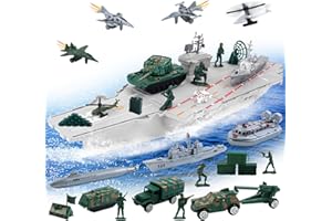 deAO Aircraft Carrier Toy with Scale Model Warplanes Warships Military Vehicles Battleship Helicopter Planes Trucks Tank Army Men Toys for Kids Boys Girls 18 Inches
