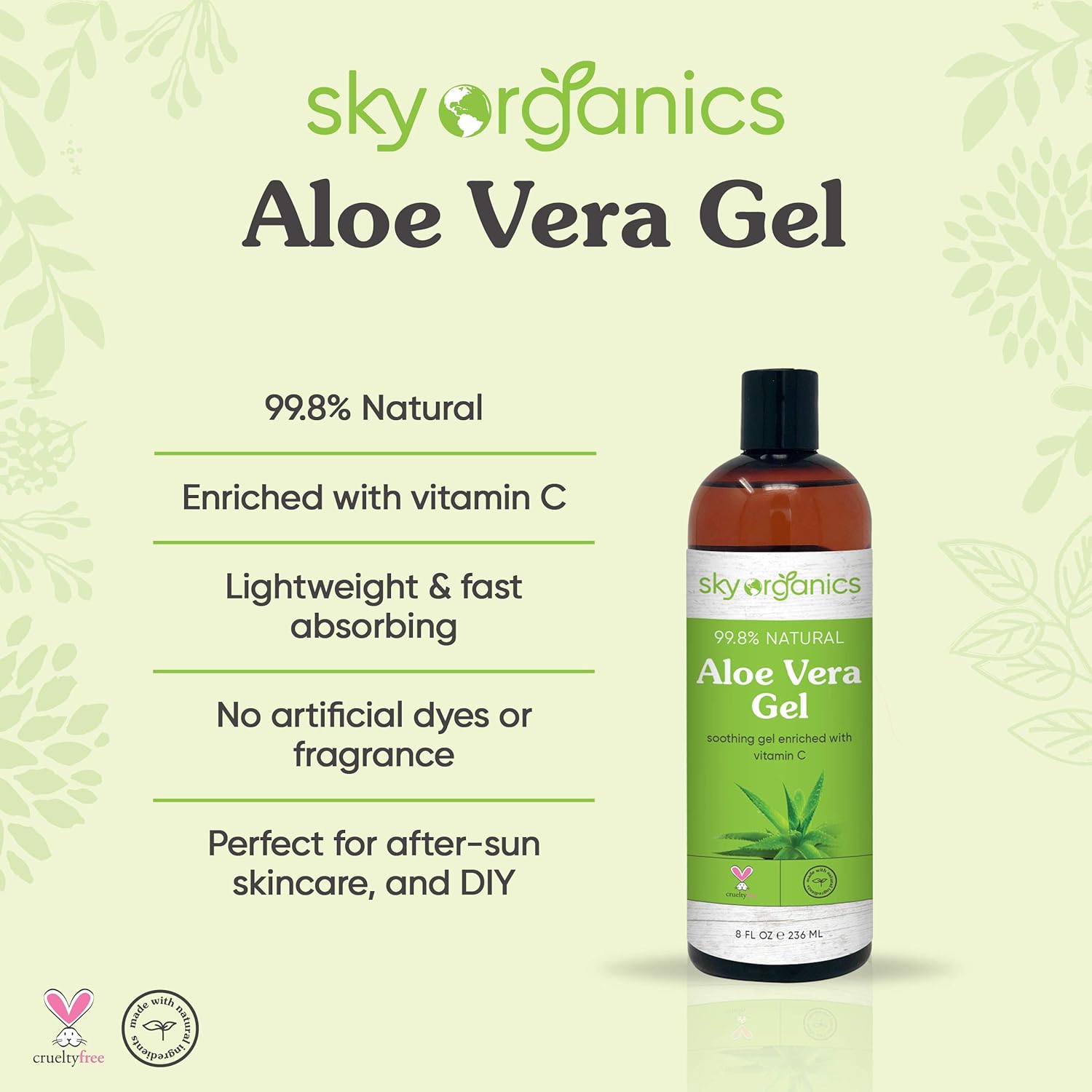 Aloe Vera Gel (8 oz) Cold-pressed Ultra Hydrating Skin Soothing Aloe Gel for Face Body After-Sun Care Aloe Gel Made in USA : Beauty