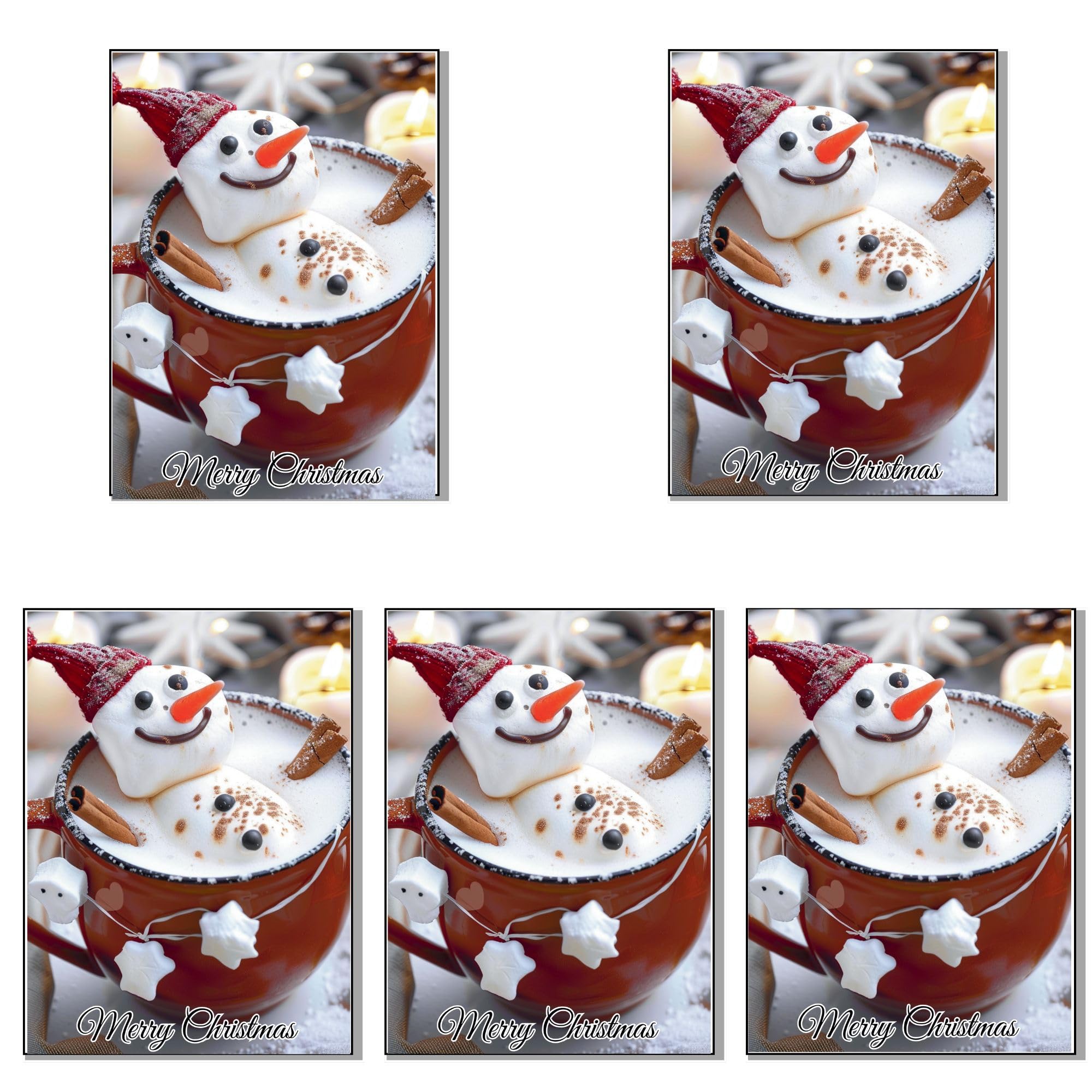 Funny Christmas Card For Men Women & Family Xmas Marshmallow Character Relaxing In A Festive Hot Chocolate (Pack 5)