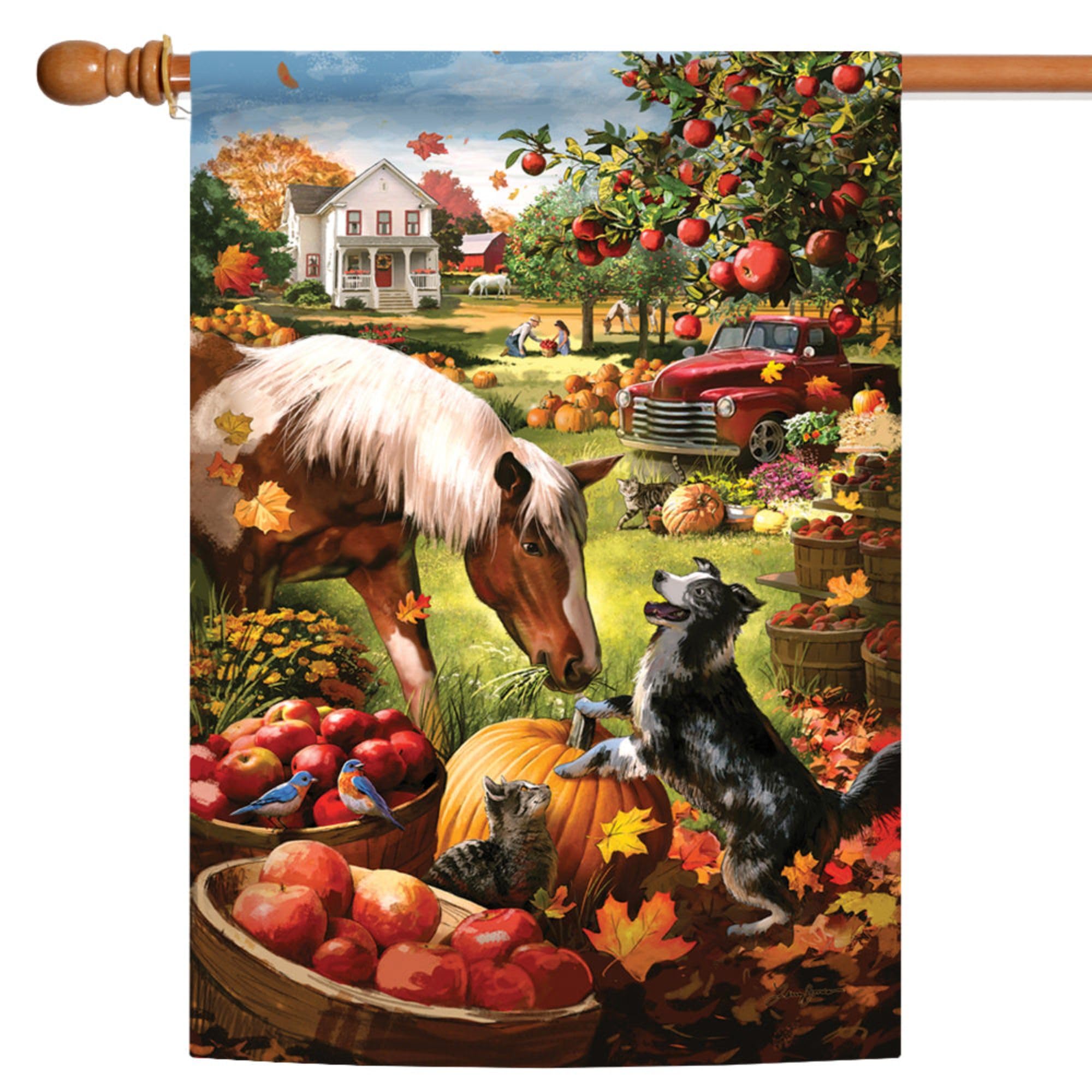 Toland Home Garden Autumn Farm 28 x 40 Inch Decorative Fall Harvest Horse Dog House Flag