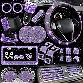 NBTEPEM 27 PCs Purple Violet Bling Car Accessories Set for Women, Steering Wheel Covers Universal Fit 15 Inch, Bling License Plate Frame, Bling Phone Holder, Bling Car Coasters