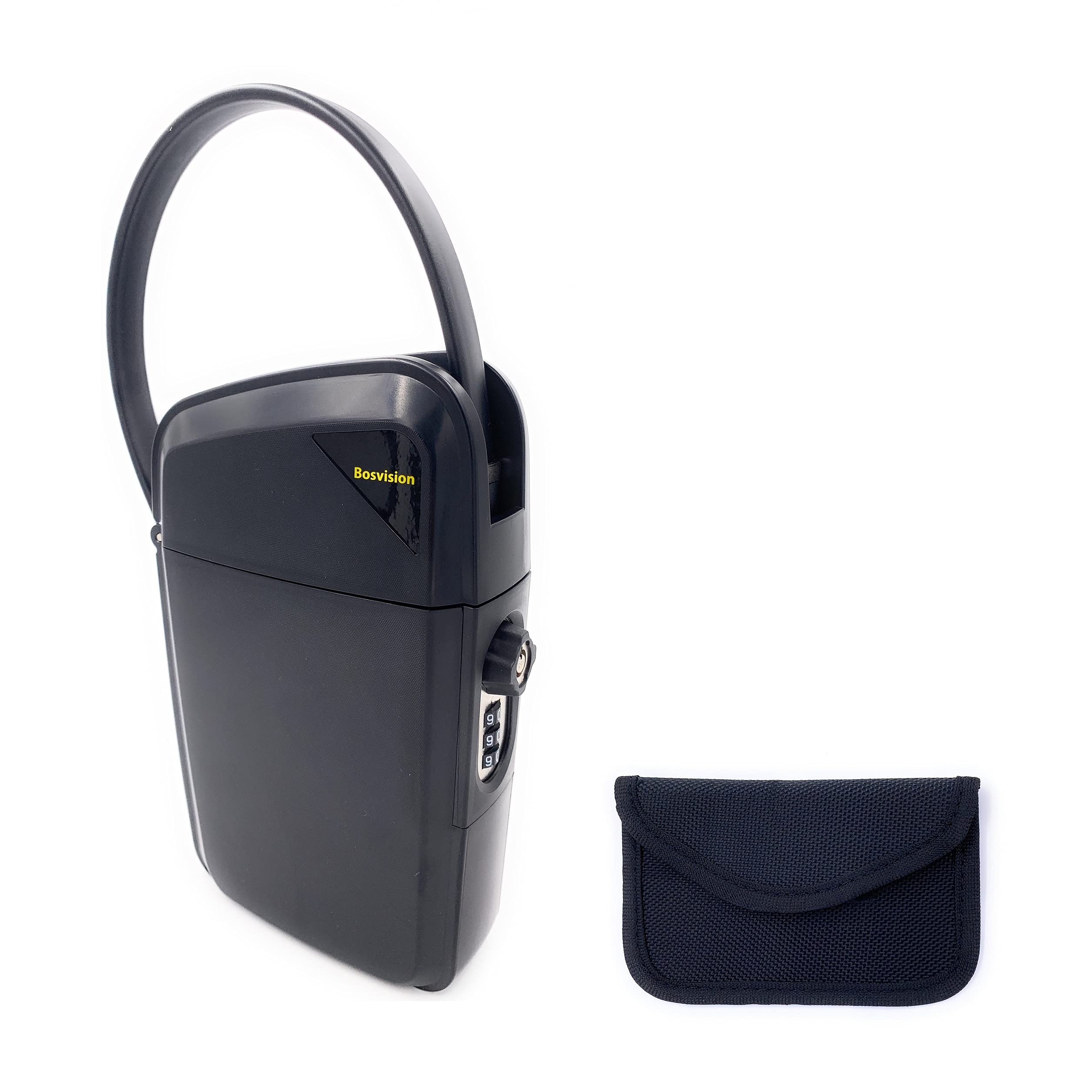Bosvision Portable Key Lock Box, Travel Safe, Combination & Master Key Access, Faraday Bag for Keyless Car Key Fob - Black