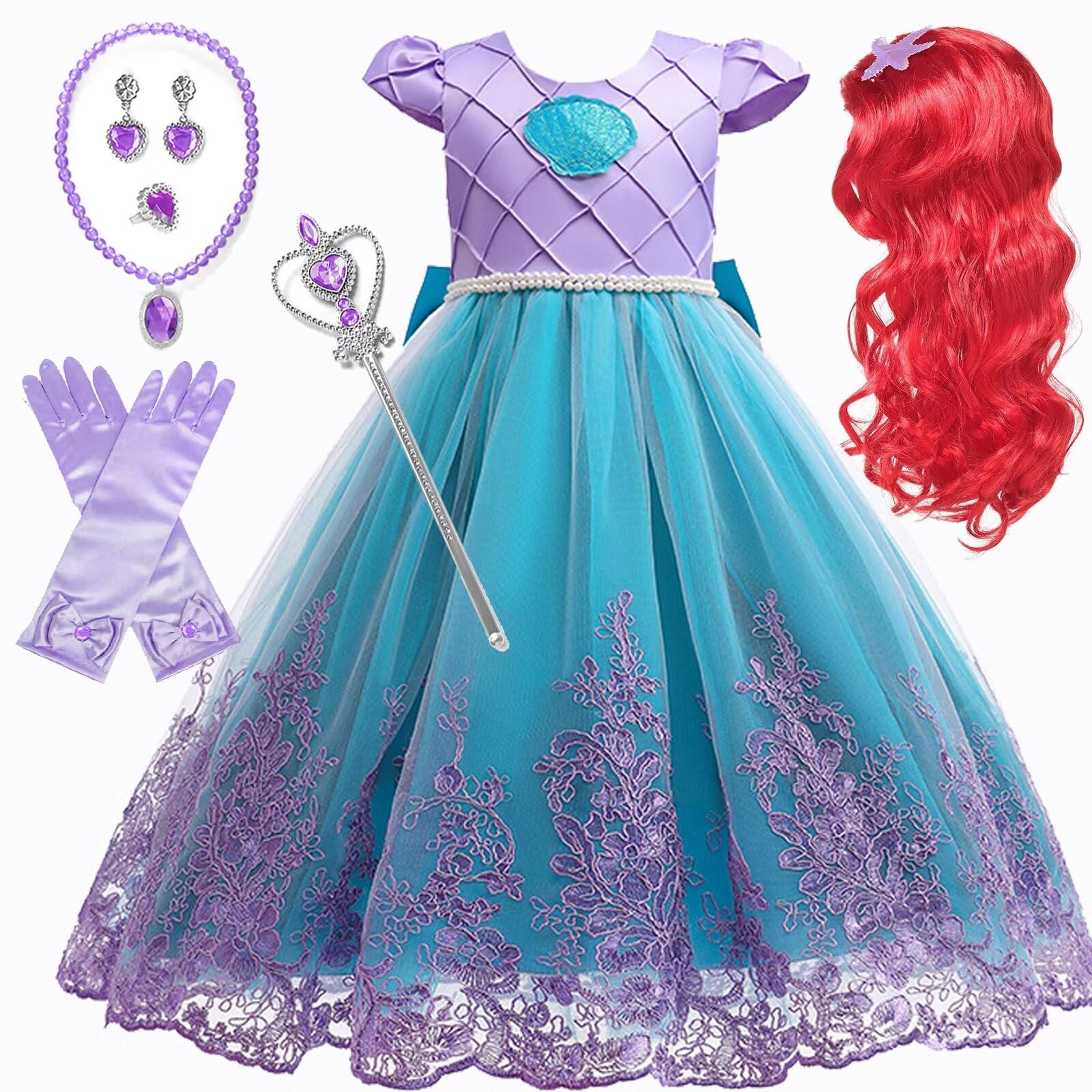 PIXUYE Princess Costumes for Girls Green Princess Fancy Dress up with Accessories for World Book Day Fancy Dress Halloween Christmas Costumes,130cm