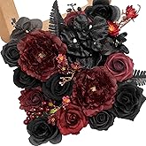 Serwalin Burgundy Black Artificial Flowers, Fake Silk Flowers for DIY Wedding Bridal Bouquet, Wedding Cake Flowers for Table Centerpieces Floral Arrangements Party Home Decorations