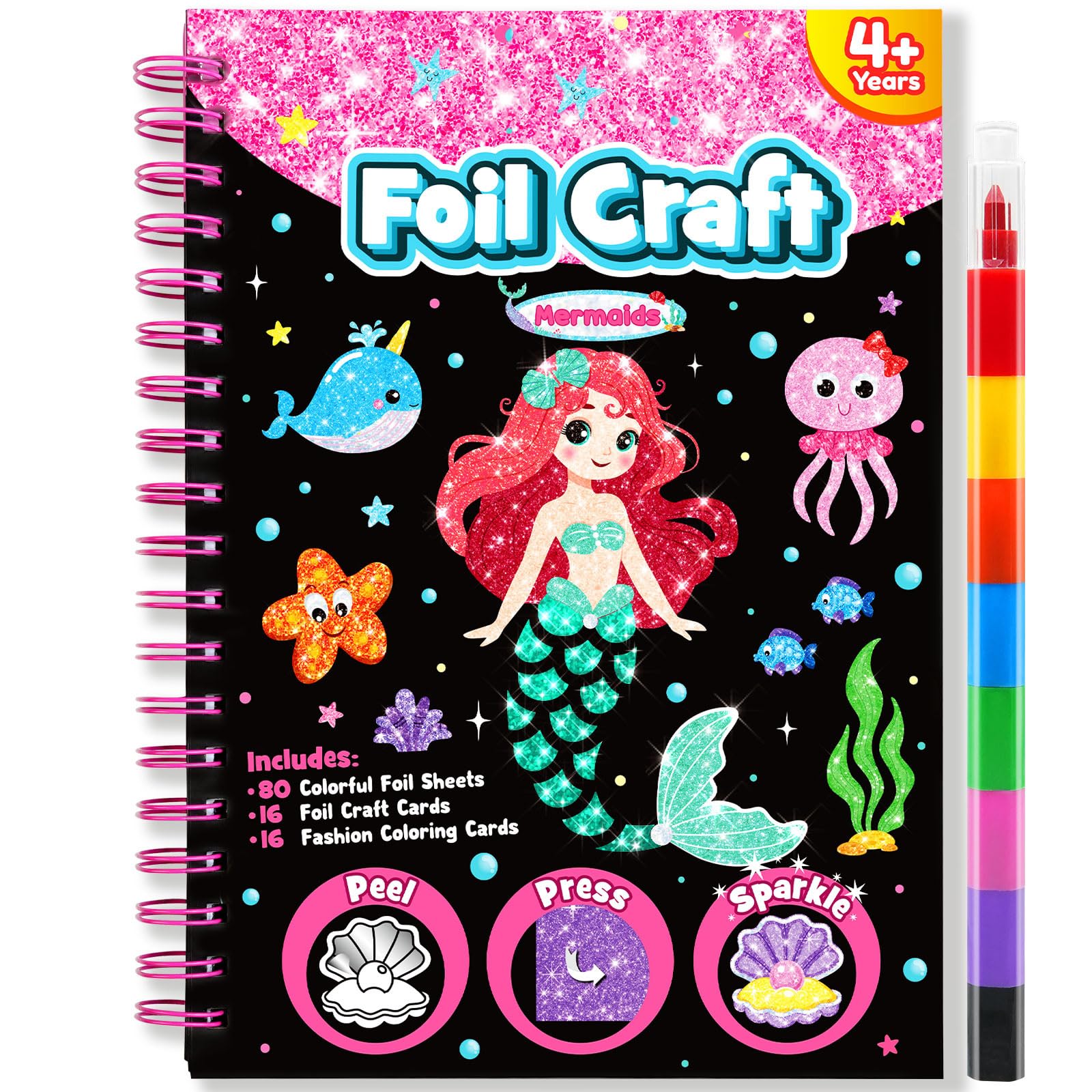 LIKYMO Foil Art for Kids - Foil Craft Book Art and Craft for Kids, DIY Creative Activity Gifts for 4 5 6 7 8 9 Year Old Girls Boys (Mermaid)
