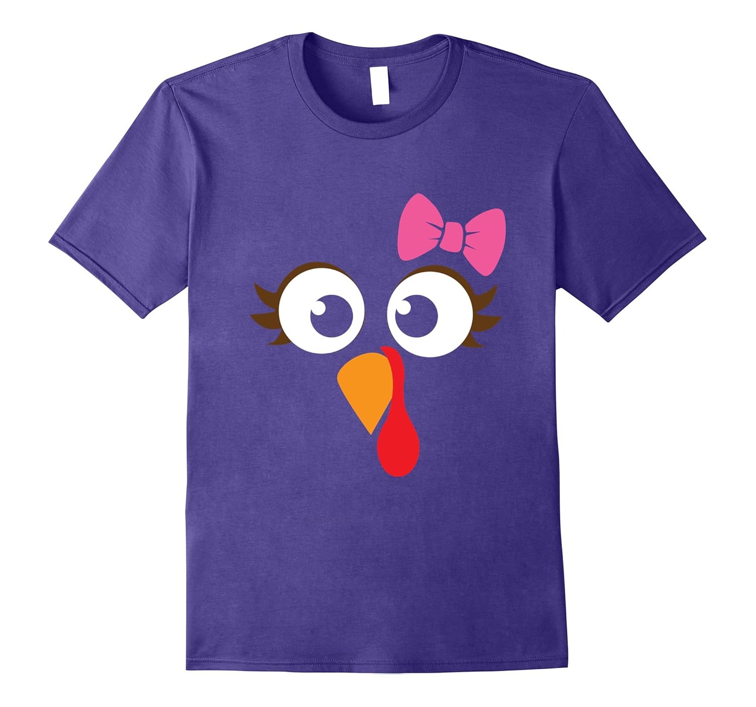 Turkey Face Girl Pink Bow T Shirt | Kids Thanksgiving Gift-Rose