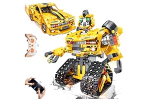 JONRRYIN Robot Building Toys for Kids, 901 Pieces Build a Robot Kit, 2-in-1 App & Remote Control Controlled Robotics or Race Car, Programmable Build a Robot Kit for 6-12+ Year Old Gift (Yellow)