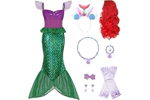 Oumbivil Mermaid Princess Dress Ariel Costume for Grils Cosplay Birthday Party Halloween Costumes with Wig,Headband,Necklace