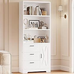 IRONCK Bookshelf with Door and 3 Drawers, 71in Tall