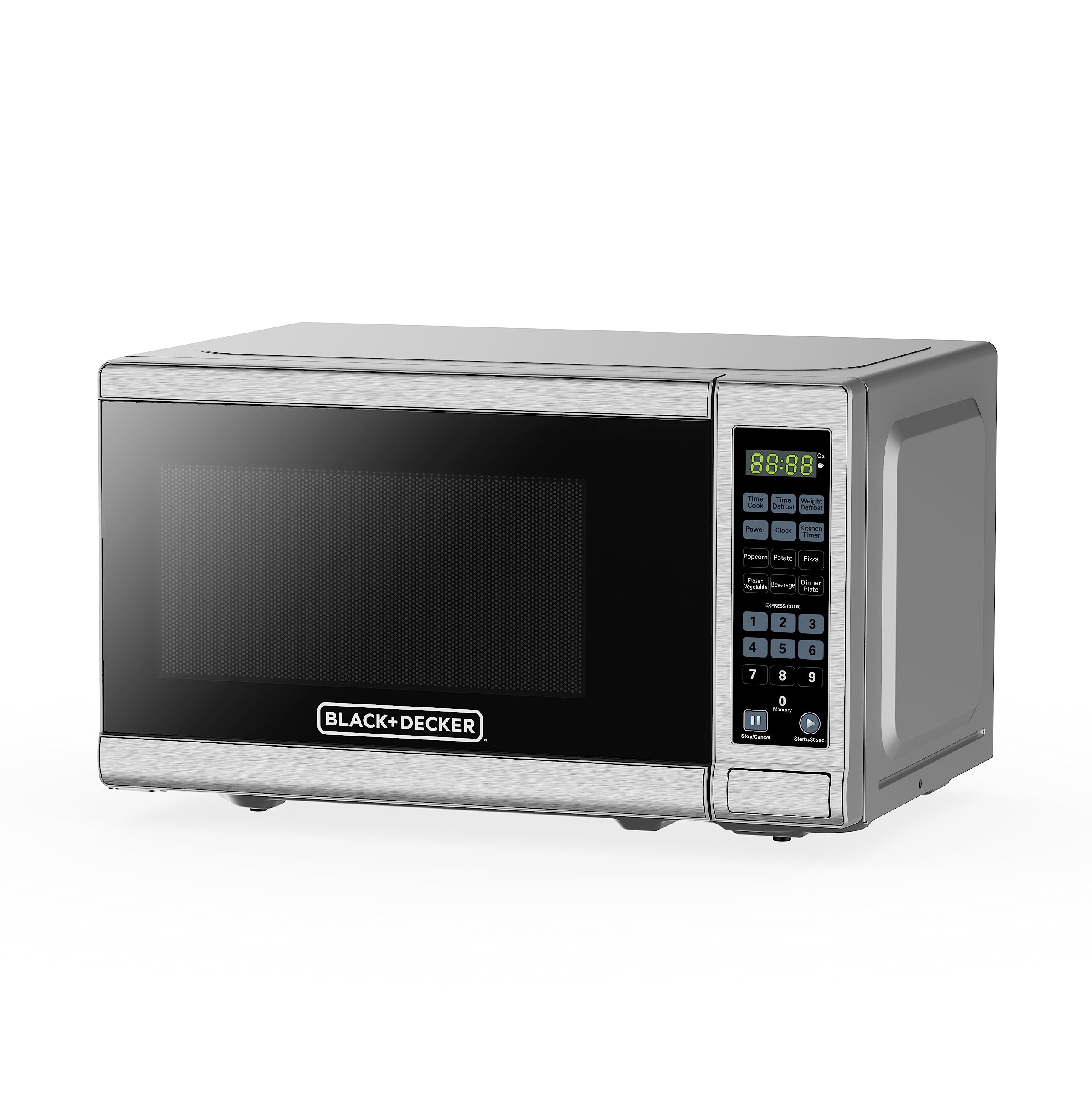 BLACK+DECKER 0.7 Cu. Ft. 700-Watt Compact Countertop Digital Microwave Oven, LED Lighting, Child Lock, Stainless Steel